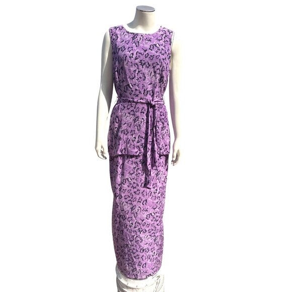 All Silk Vintage Dress by Spencer Jeremy 8 Purple Abstract Print Maxi Cocktail - Picture 2 of 11